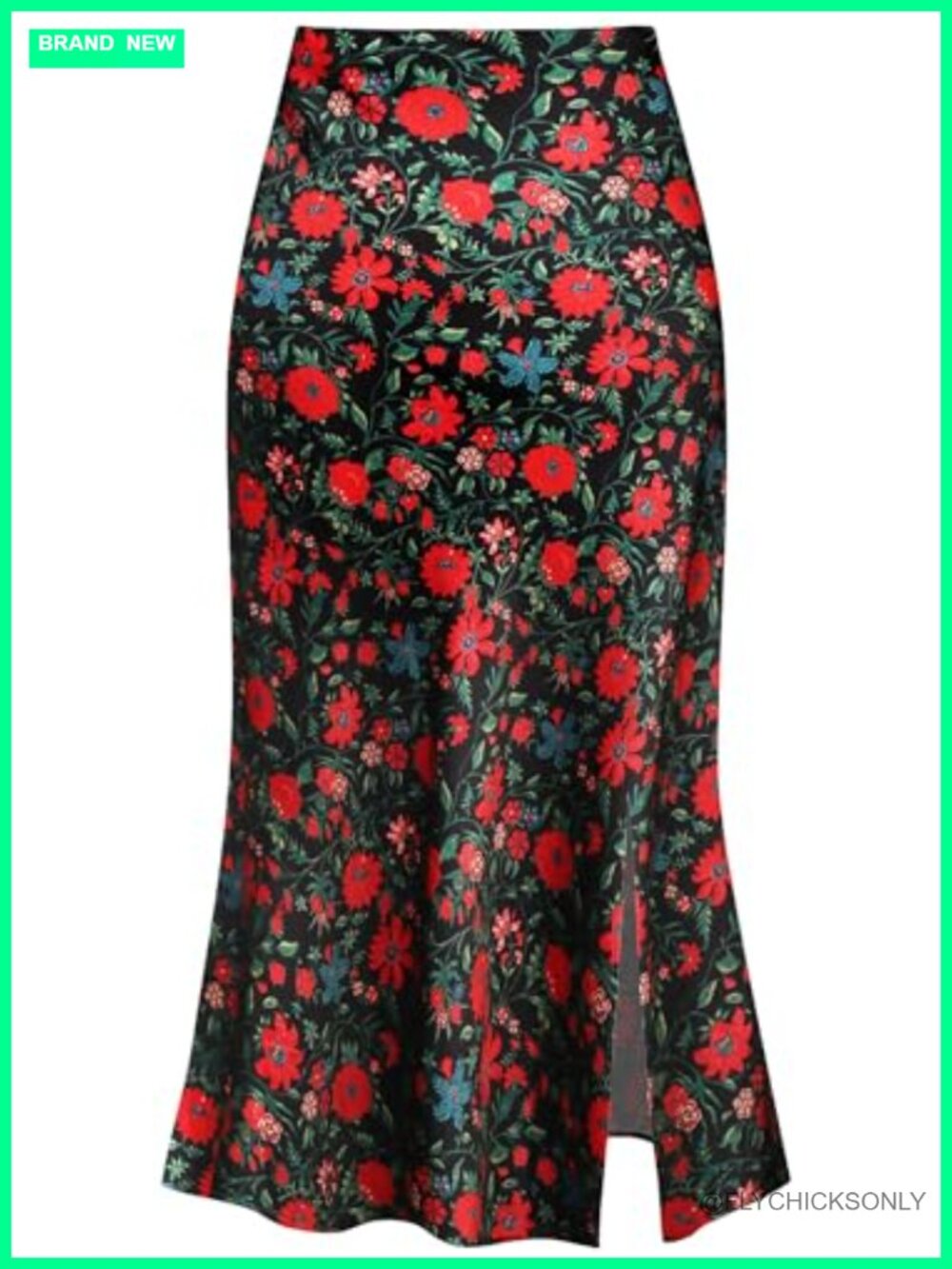 Women Silk Satin High Waist Slit Skirt, Side Split Midi Party Skirt - Leopard